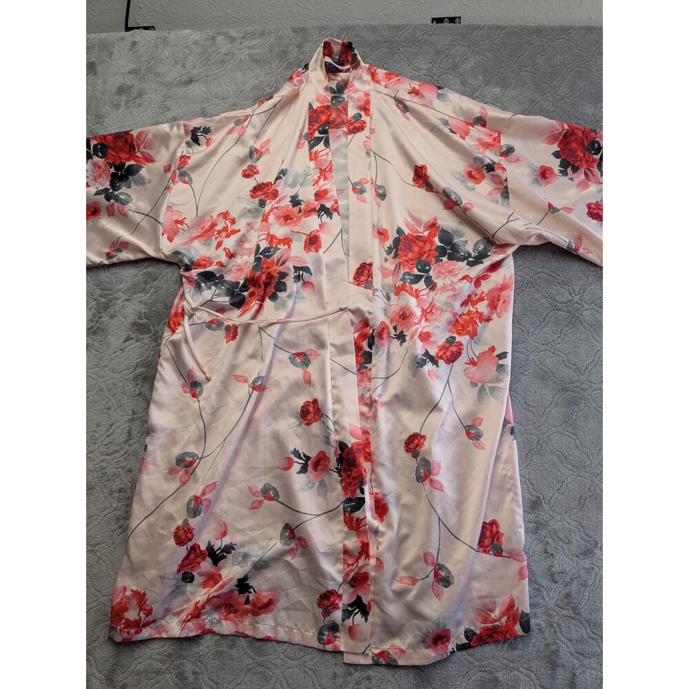 Apt 9 Romantic Floral Satin Kimono Robe Cover Up Pink Red XL Womens